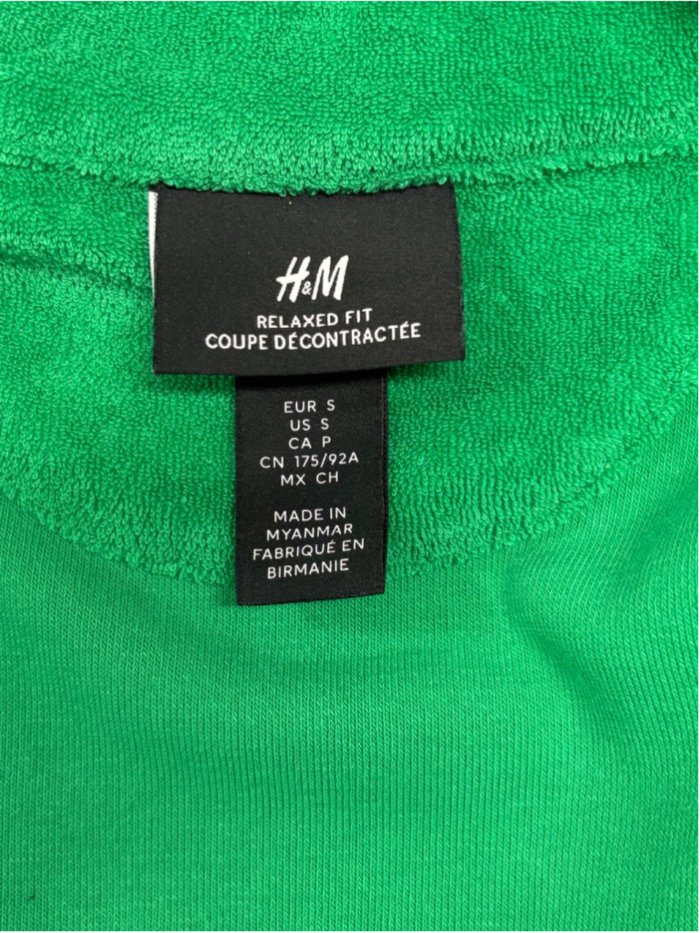 Men's H&M Green Relaxed Fit Terry Track Jacket White Sleeve Stripe Small - 760 - Picture 4 of 7